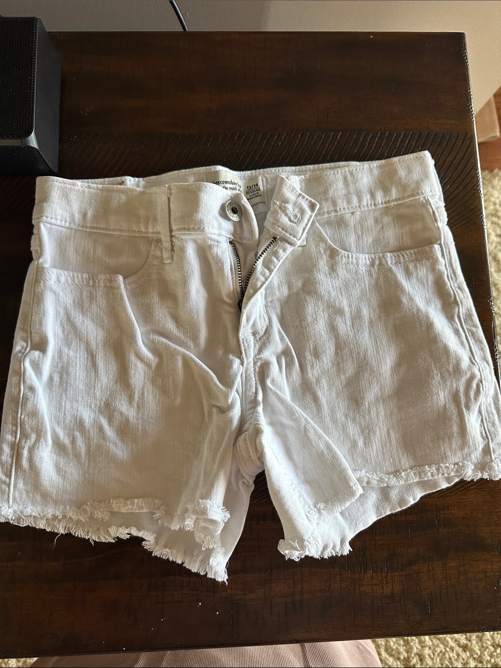 abercrombie kids White Frayed-Hem Denim Shorts